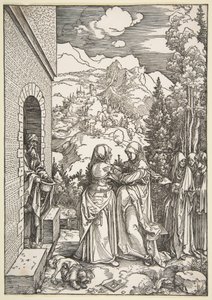Marian ja Elisabetin kohtaaminen, sarjasta "Neitsyt Marian elämä" tekijältä Albrecht Dürer