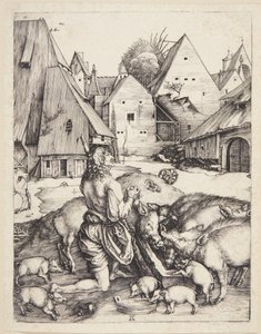 Tuhlaajapoika sikojen keskellä tekijältä Albrecht Dürer