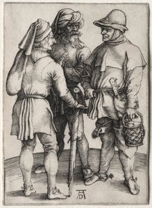 Kolme talonpoikaa keskustelussa, n. 1497. tekijältä Albrecht Dürer