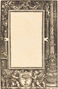 Otsikkoreuna, jossa Putti pitelee Pirkkheimerin aseita tekijältä Albrecht Dürer