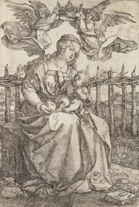Neitsyt Maria kruunasi kaksi enkeliä tekijältä Albrecht Dürer