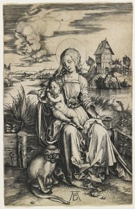 Neitsyt ja lapsi apinan kanssa, n. 1498 tekijältä Albrecht Dürer