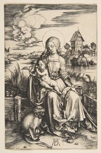 Neitsyt ja lapsi apinan kanssa, n. 1498. tekijältä Albrecht Dürer
