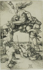 Noita ratsastaa taaksepäin vuohen selässä tekijältä Albrecht Dürer