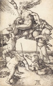 Noita ratsastaa vuohen päällä, n. 15001501. tekijältä Albrecht Dürer