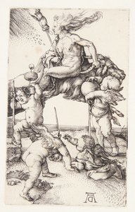 Noita ratsastaa taaksepäin vuohen selässä tekijältä Albrecht Dürer