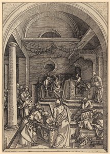 12-vuotias Jeesus temppelissä, sarjan ”Marian elämä” sivu 16 tekijältä Albrecht Dürer