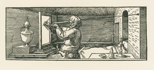 Mies piirtää tölkkiä tekijältä Albrecht Dürer or Duerer