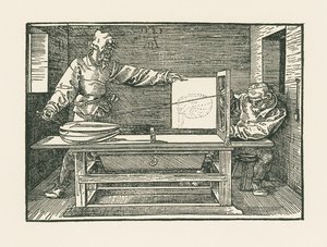 Mies piirtää luuttua tekijältä Albrecht Dürer or Duerer