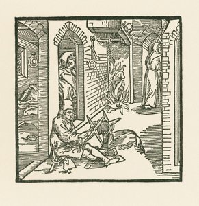 Köydenpitäjä näkee munkin poistuvan uskottoman vaimonsa kammiosta. tekijältä Albrecht Dürer or Duerer