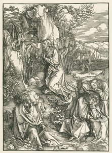 Agonia puutarhassa - Kristus Öljymäellä, noin 1496-97 (puupiirros). tekijältä Albrecht Dürer or Duerer
