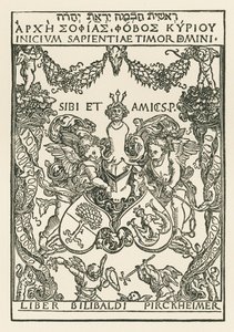 Willibald Pirckheimerin kirjakilpi, noin 1502 (puupiirros). tekijältä Albrecht Dürer or Duerer