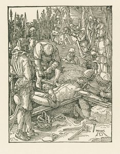 Kristus naulitaan ristille, noin 1509 (puupiirros). tekijältä Albrecht Dürer or Duerer