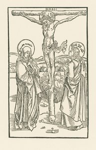 Kristus ristillä Neitsyt Marian ja Pyhän Johanneksen kanssa tekijältä Albrecht Dürer or Duerer