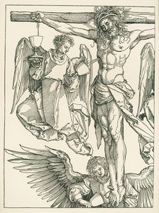 Kristus ristillä kolmen enkelin kanssa, noin 1513-13 (puupiirros). tekijältä Albrecht Dürer or Duerer