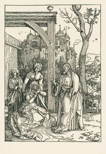 Kristus hyvästelee äitinsä, noin 1504 (puupiirros). tekijältä Albrecht Dürer or Duerer