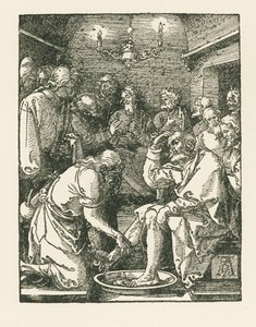 Kristus pesee Pietarin jalat, noin 1508-08 (puupiirros). tekijältä Albrecht Dürer or Duerer