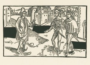 Davus, Pamphilus ja Charinus, noin 1492-93 (puupiirros). tekijältä Albrecht Dürer or Duerer