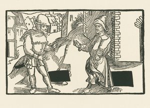 Demea ja Micio, noin 1492-93 (puupiirros). tekijältä Albrecht Dürer or Duerer