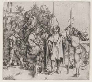 Viisi sotilasta ja turkkilainen hevosen selässä, 1495-96 tekijältä Albrecht Dürer