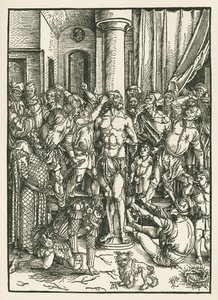 Kristuksen ruoskiminen, n.1496-97 (puupiirros). tekijältä Albrecht Dürer or Duerer