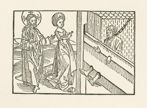 Neljäs laupeudenteko: Sääli liian ankarasti rangaistua miestä kohtaan. tekijältä Albrecht Dürer or Duerer