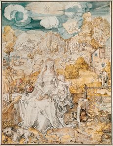 Madonna ja suuri joukko eläimiä (akvarelli, kynä ja sivellin paperille) tekijältä Albrecht Dürer or Duerer