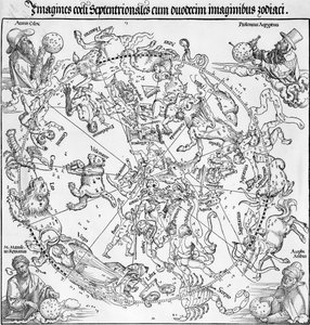 Pohjoisen ja eteläisen taivaanpuoliskon karttapari tekijältä Albrecht Dürer or Duerer