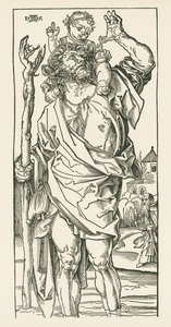 Pyhä Kristoffer. Nürnberg, noin 1500-05 (puupiirros). tekijältä Albrecht Dürer or Duerer
