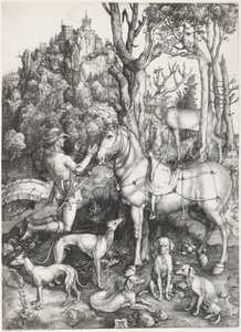 Saint Eustace, n. 1500-1501 (kaiverrus) tekijältä Albrecht Dürer