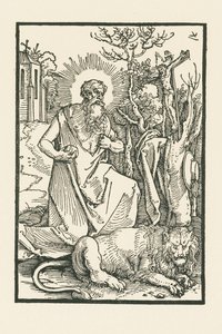 Pyhä Hieronymus. Kuvitus Lukas von Pragille: Apologia. Painanut Hieronymus Höltzel, Nürnberg. tekijältä Albrecht Dürer or Duerer
