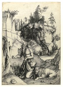 Saint Jerome katuva, n.1497 (Burin-kaiverrus) tekijältä Albrecht Dürer