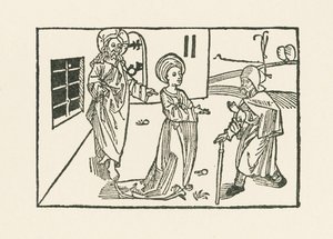 Toinen laupeuden teko: pyhiinvaeltajan vastaanottaminen kotonaan. tekijältä Albrecht Dürer or Duerer