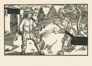 Syrus ja Chremes, noin 1492-93 (puupiirros). tekijältä Albrecht Dürer or Duerer