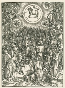 Karitsan palvonta ja Valittujen virsi. Johanneksen ilmestys, noin 1496-97 (puupiirros). tekijältä Albrecht Dürer or Duerer