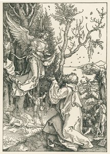 Enkeli tuo viestin Joakimille, noin 1504 (puupiirros). tekijältä Albrecht Dürer or Duerer