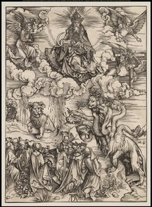 The Apocalypse: Peto, jolla on kaksi sarvea kuin lammas, 1496-97 tekijältä Albrecht Dürer