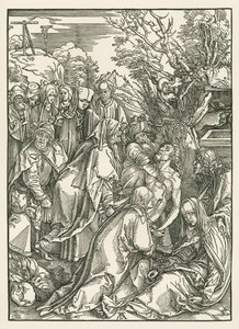 Hautaaminen, noin 1496-97 (puupiirros). tekijältä Albrecht Dürer or Duerer