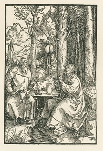 Eremitit Pyhä Antonius Suuri ja Pyhä Paavali, noin 1503-04 (puupiirros). tekijältä Albrecht Dürer or Duerer
