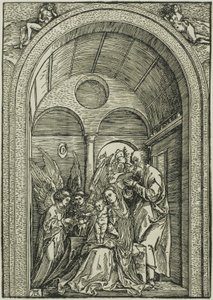 Pyhä perhe kahden enkelin kanssa holvihallissa tekijältä Albrecht Dürer or Duerer