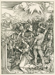 Pyhän Katariina Aleksandrialaisen marttyyrikuolema, noin 1498 (puupiirros). tekijältä Albrecht Dürer or Duerer