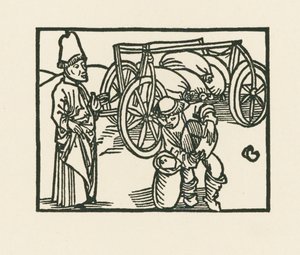 Papilla on säkki vaunun päällä ja siihen laitetaan kauraa, noin 1489-90 (puupiirros). tekijältä Albrecht Dürer or Duerer