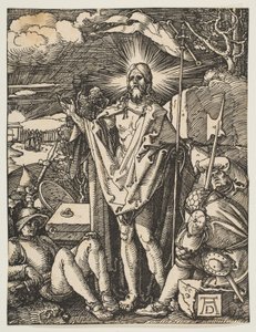 Ylösnousemus, pienestä kärsimyksestä, n. 1510 tekijältä Albrecht Dürer