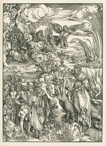 Babylonin huora. Johanneksen ilmestys, noin 1496-97 (puupiirros). tekijältä Albrecht Dürer or Duerer