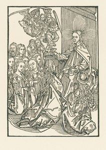 Valittujen palkinto, jota edustaa Marian kruunaaminen pyhimysten ympäröimänä. tekijältä Albrecht Dürer or Duerer