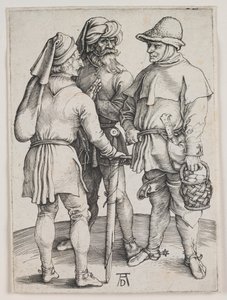 Kolme talonpoikaa keskustelemassa, noin 1497 (kaiverrus). tekijältä Albrecht Dürer or Duerer