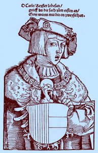 Nuoriso Kaarle V (1500-1558) (kaiverrus) tekijältä Albrecht Dürer