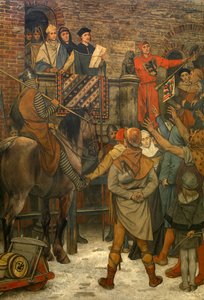 Sisustus Bruggen kaupungintalossa, n. 1895-1900 (seinämaalaus) tekijältä Albrecht de Vriendt