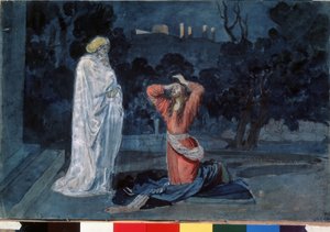 Jeesus oliivipuutarhassa (tai Getsemanen puutarhassa) (Jeesus Getsemanen puutarhassa). Aleksanteri Andrejevitš Ivanovin (1806-1858) teos, akvarelli paperille, noin 1840. 1800-luvun venäläinen taide. Valtion Tretjakovin galleria, Moskova (Venäjä). tekijältä Aleksandr Andreevich Ivanov