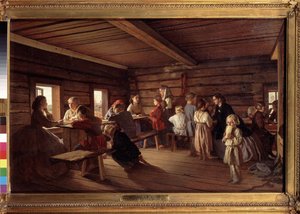 Maalaiskoulussa. Aleksanteri Ivanovitš Morozovin (1835-1904) maalaus öljy kankaalle